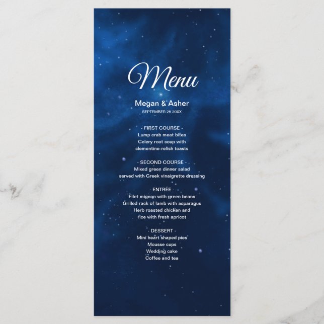 Celestial Romantic Blue Galaxy Night Sky Menu (Front)