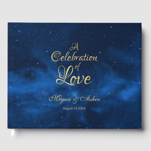 Celestial Romantic Blue Nebula Galaxy Guest Book (Front)