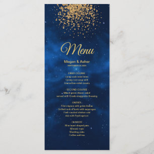 Celestial Romantic Blue Universe Gold Glitter Menu