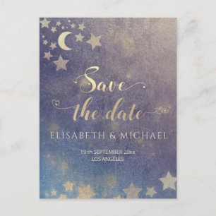 Celestial romantic moon and stars calligraphy anno announcement postcard