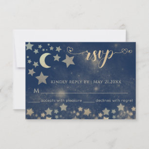Celestial romantic moon and stars calligraphy RSVP Card