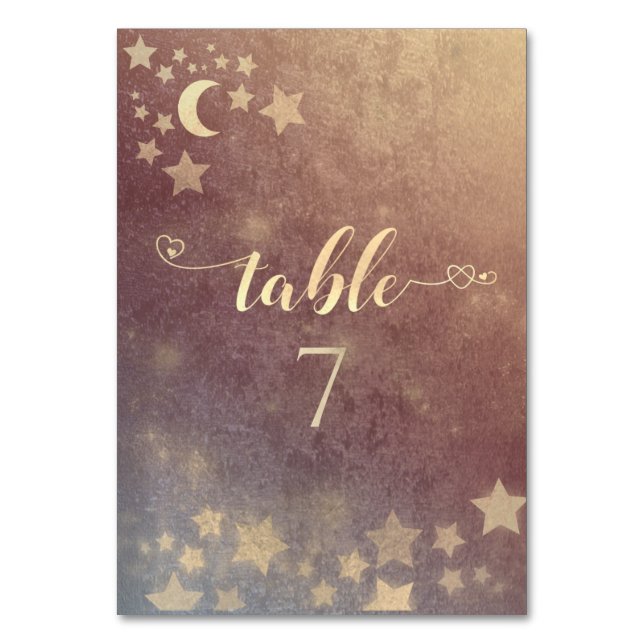 Celestial romantic moon and stars calligraphy tabl table number (Front)