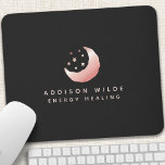 Celestial Rose Gold Crescent Moon Stars Logo Mouse Pad<br><div class="desc">Celestial Rose Gold Crescent Moon Stars Logo Mouse Pad. This elegant modern trendy business design features a moon and stars on a solid black background.</div>
