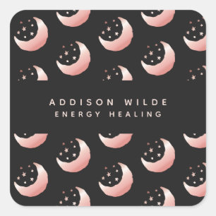 Celestial Rose Gold Crescent Moon Stars Pattern Square Sticker