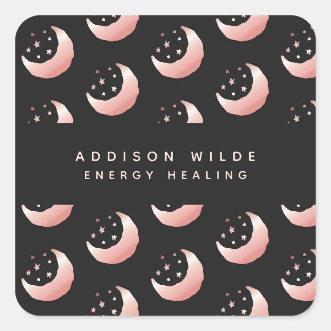 Celestial Rose Gold Crescent Moon Stars Pattern Square Sticker (Front)