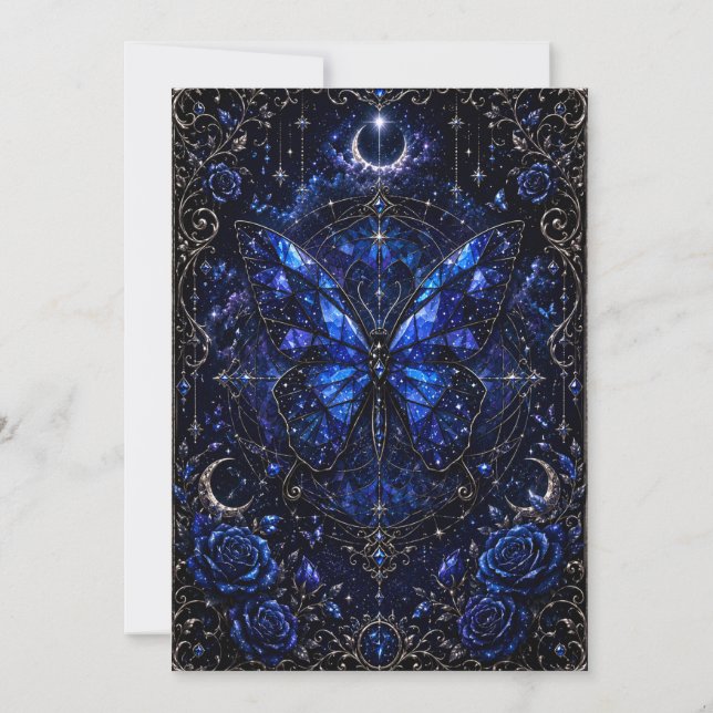 Celestial Sapphire Butterfly Wedding Invitation (Back)