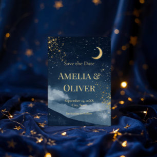 Celestial Save the Date   Navy & Gold Starry Night Invitation