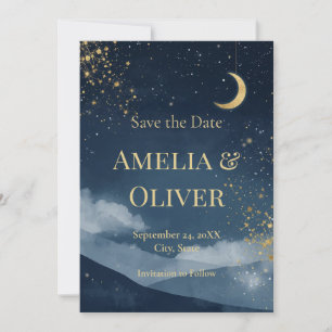 Celestial Save the Date Navy & Gold Starry Night Invitation