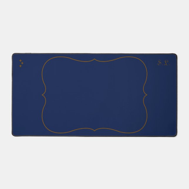 Celestial Scholar Navy Blue Desk Mat With Initials (Front)