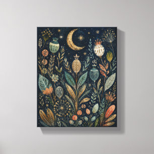 Celestial Seed Garden Moonlit Folk Art Canvas Prin Print