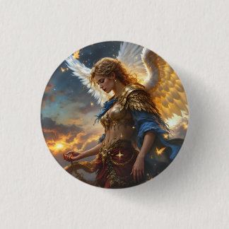 Celestial Sentinel – Angel of Dawn and Divine Just 3 Cm Round Badge