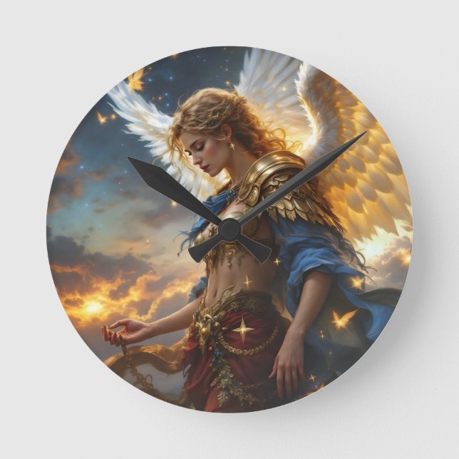 Celestial Sentinel – Angel of Dawn and Divine Just Round Clock (Front)