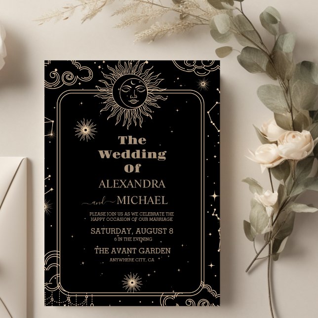 Celestial Shooting Star Moon Wedding Invitation (Creator Uploaded)
