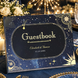 Celestial Shooting Star Sun Moon Blue Wedding Guest Book