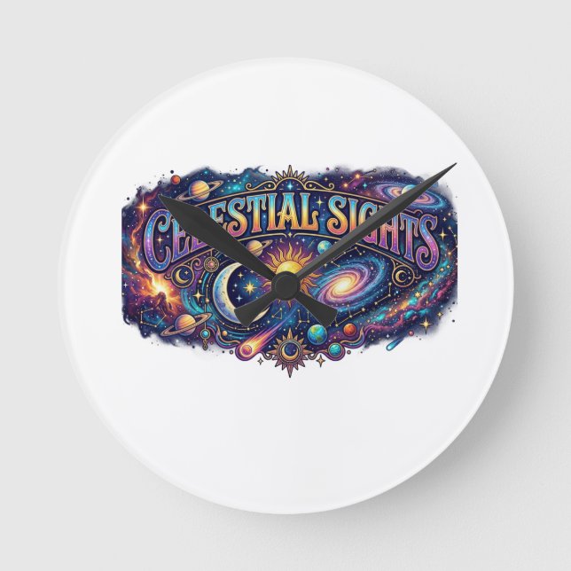 Celestial Sights T-Shirt Round Clock (Front)