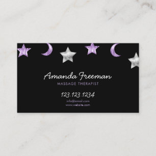 Celestial Silver and Purple Massage Therapist Business Card