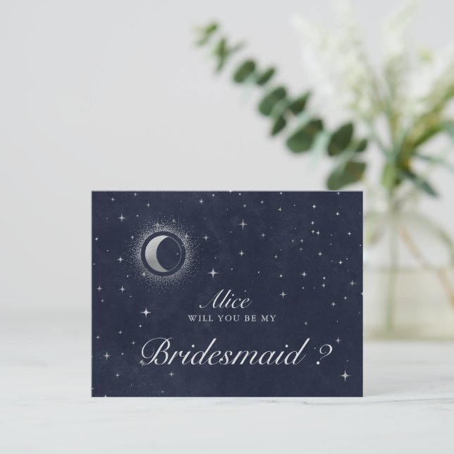Celestial Silver Crescent Moon Invitation Postcard (Standing Front)