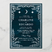 Celestial Silver Foil Gothic Wedding Invitation wi