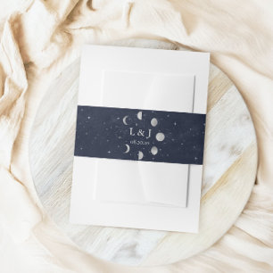 Celestial Silver Moon Phases Wedding Belly Band Invitation Belly Band