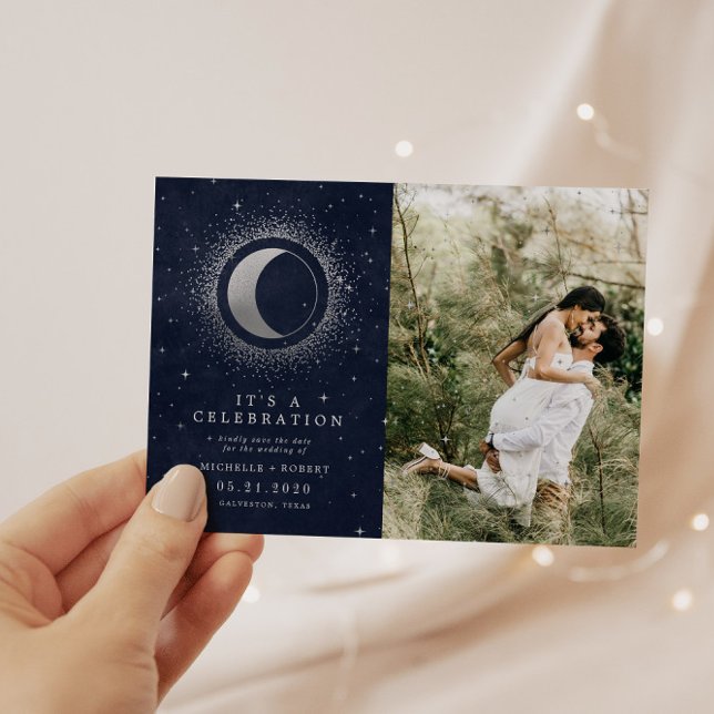 Celestial Silver Two Photo Wedding Celebration Invitation (Creator Uploaded)