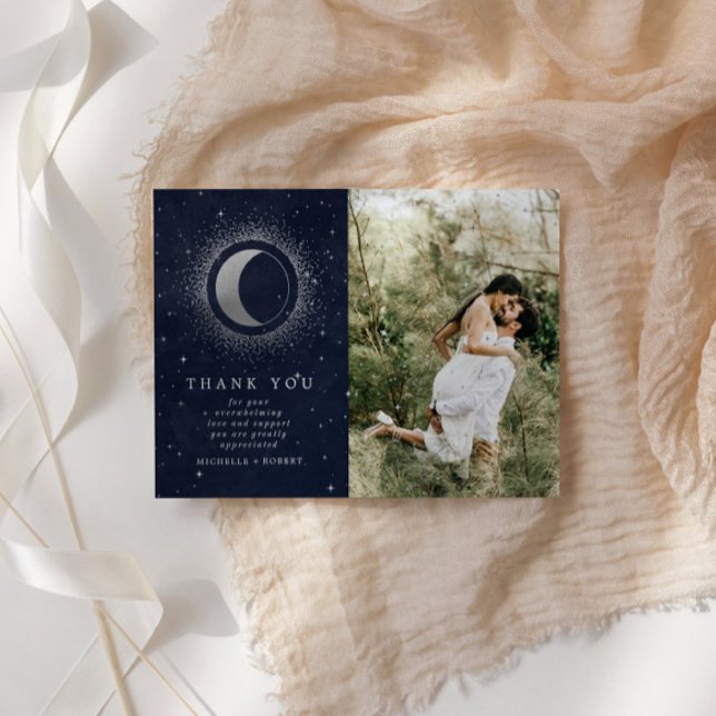 Celestial Silver Two Photo Wedding Thank You Card (Creator Uploaded)