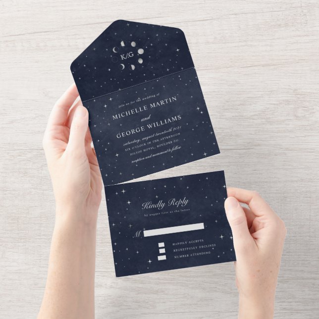 Celestial Silver Wedding All In One Invitation (Tearaway)
