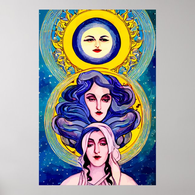 Celestial Sisters Fantasy Abstract digital Art Poster (Front)