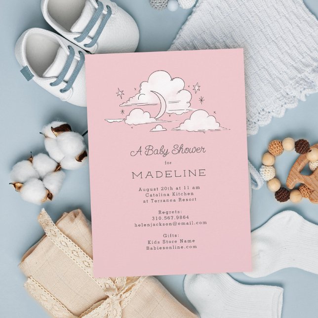 Celestial Sky Cloudy Light Pink Baby Shower Invitation (Creator Uploaded)