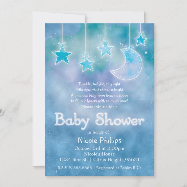 Celestial Sky Galaxy Moon & Stars BABY SHOWER Invitation (Front)