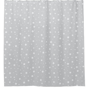 Celestial Sky Grey and White Stars Shower Curtain