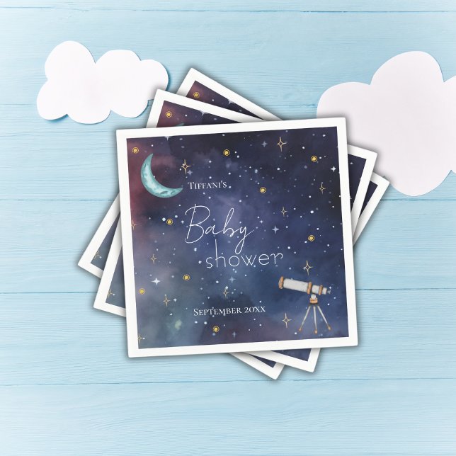 Celestial Sky Moon & Stars Baby Shower Napkin (Creator Uploaded)