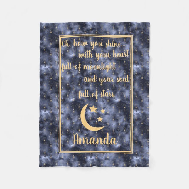 Celestial Sky Moon Stars Navy Fleece Blanket (Front)