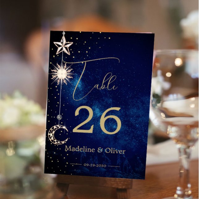 Celestial Sky Moon Stars Wedding Elegant  Table Number (Creator Uploaded)