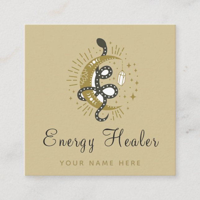 Celestial Snake Moon Sparkle Mystic Energy Healer Square Business Card (Front)