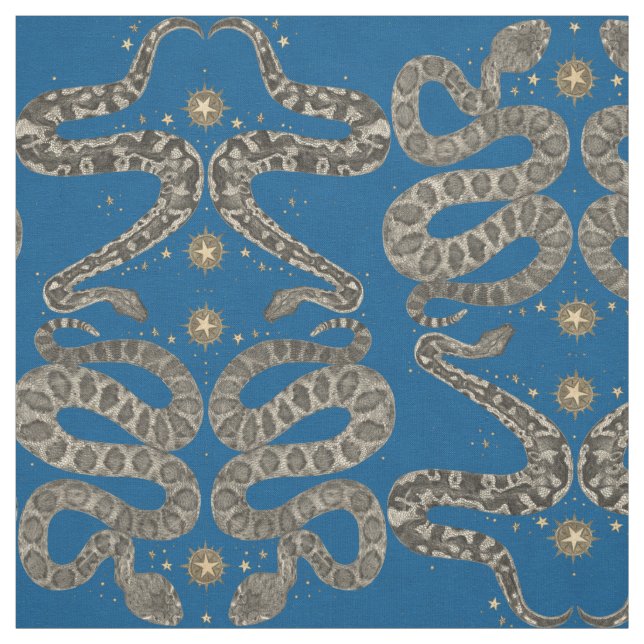 celestial snakes blue fabric (Swatch)