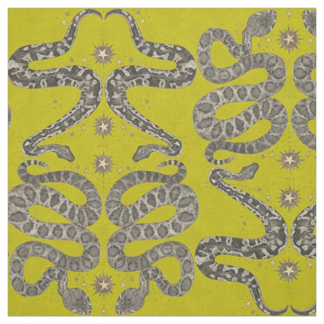 celestial snakes chartreuse fabric (Swatch)