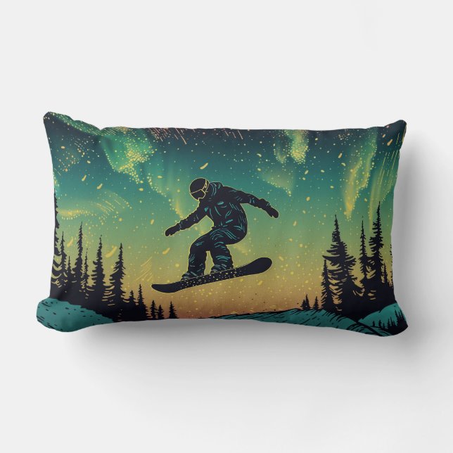 Celestial Snowboarder Throw Pillow (Front)