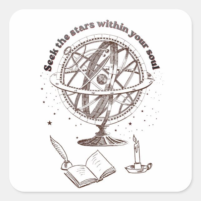 Celestial Soul Wisdom | Vintage Armillary Sphere  Square Sticker (Front)