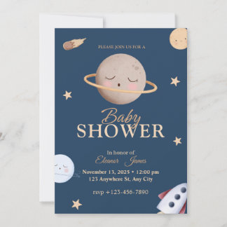 Celestial Space Baby Shower Invitation | Navy Star