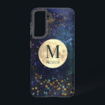 Celestial Space Gold Stars & Moon Monogram Samsung Galaxy Case<br><div class="desc">This cute and modern phone case features a monogram on the faux gold full moon in space with faux gold shining stars. Personalise it for your needs. You can find matching products at my store.</div>