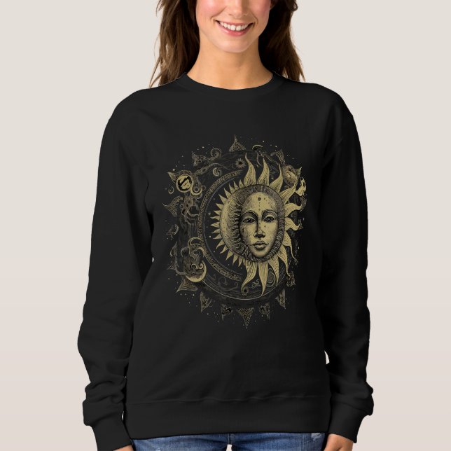 Celestial Space Sun Moon Boho Luna Solar Astronomy Sweatshirt (Front)