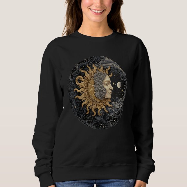 Celestial Space Sun Moon Boho Luna Solar Astronomy Sweatshirt (Front)
