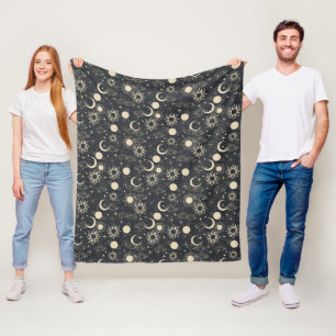 celestial space sun moon galaxy planet beige fleece blanket