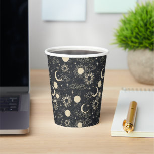celestial space sun moon galaxy planet beige paper cups