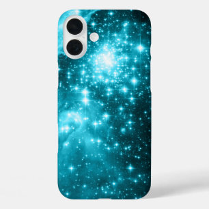 Celestial Sparkly Aqua Stars iPhone 16 Plus Case