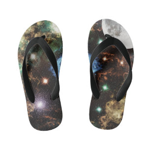Celestial Spiral Galaxy Nebula Cluster Stars Spark Kid's Jandals