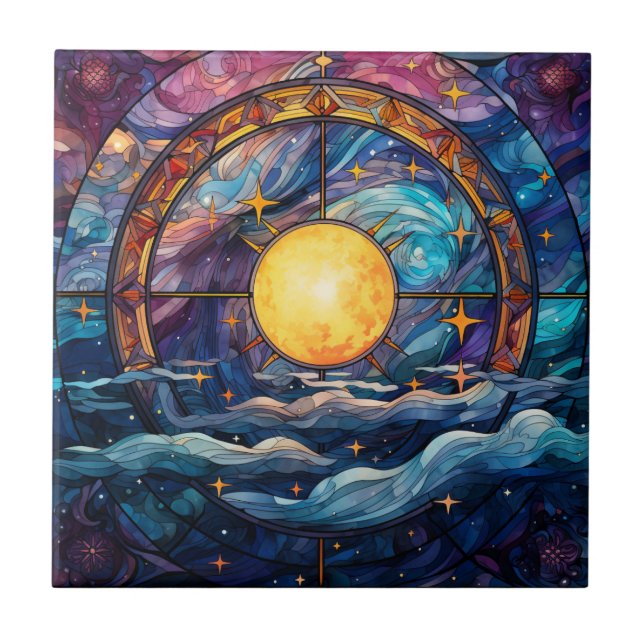 Celestial Stained Glass Ceramic Tile (Front)