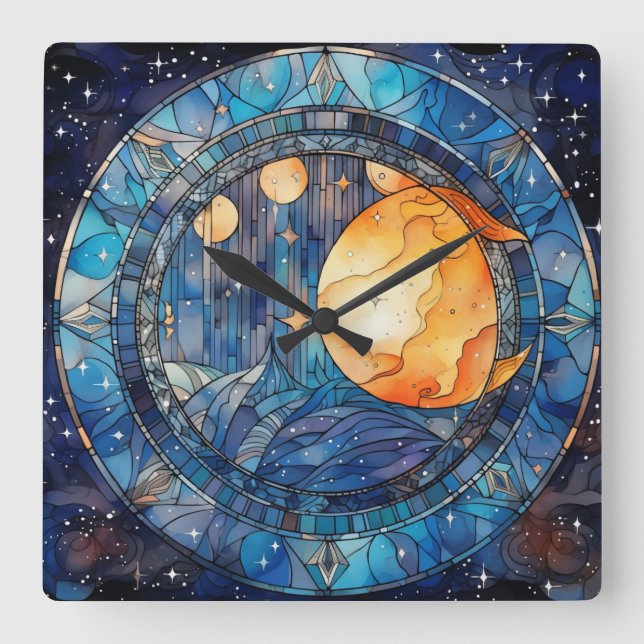 Celestial Stained Glass Wall Clock (Front)