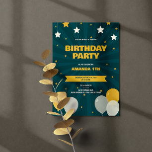 Celestial Star Balloons Birthday Party Invitation