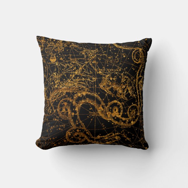Celestial Star Map Astrological Gold Draco Dragon Cushion (Front)